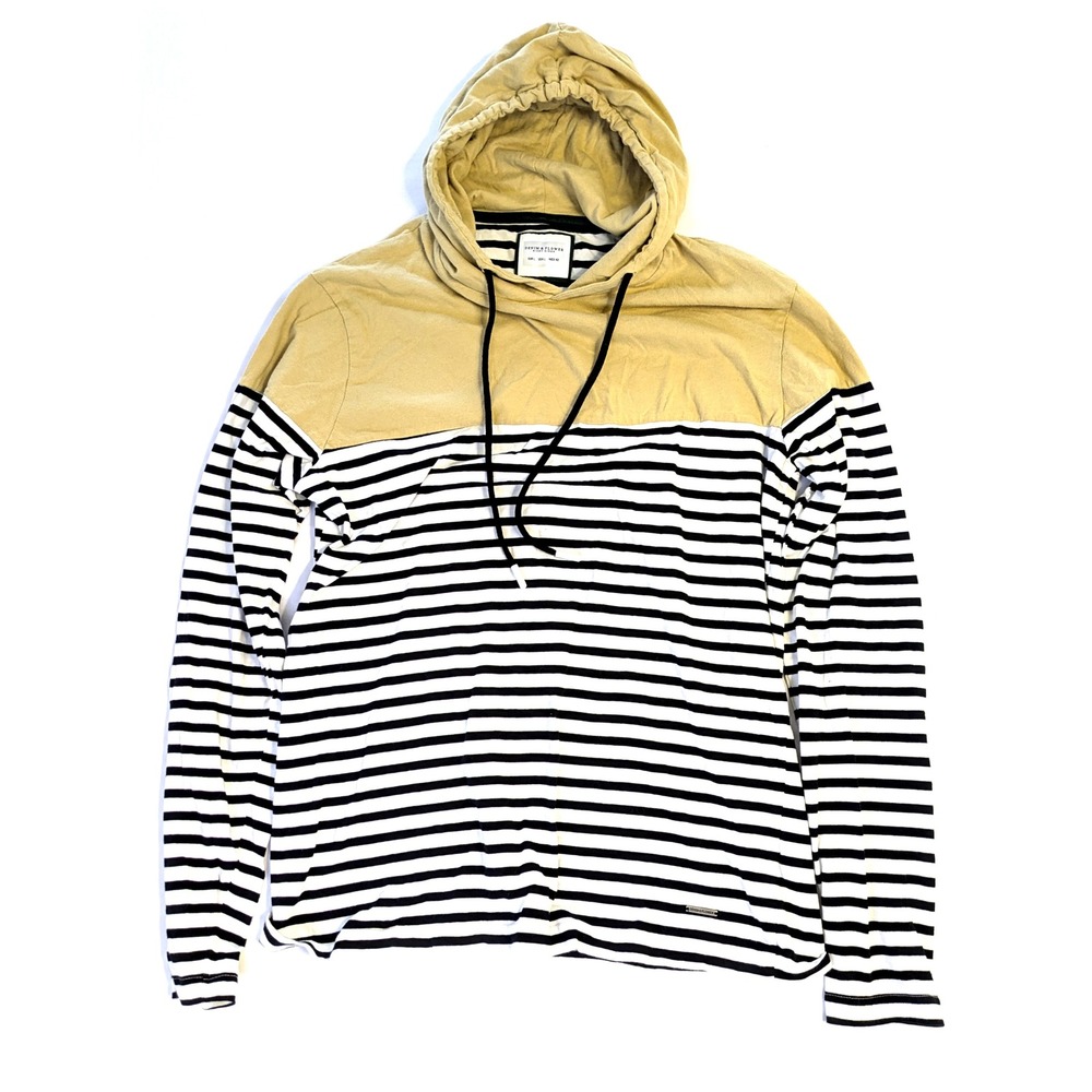 Denim & Flower Ricky Singh Mens Large Striped Colorblock Hoodie Shirt Yellow L